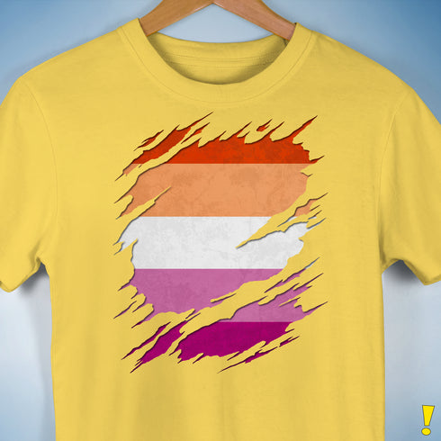 Lesbian Pride Flag Ripped Reveal Premium Unisex T-Shirt - Yellow